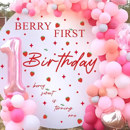 Berry First Birthday Decal Sign Party First Birthday Backdrop Decals Baby Shower Girl Party Arch Stickers Strawberry Fruit Theme Party Decorations Balloon Arch Party Supplies