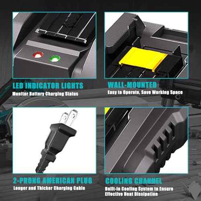 Dual Ports Replacement 14.4V-18V Charger for Makita Battery Charger DC18RC DC18RD DC18RD, Compatible with Makita Battery 18V-14.4V BL1815 BL1820 BL1830 BL1850 BL1860 BL1840 BL1430 BL1415
