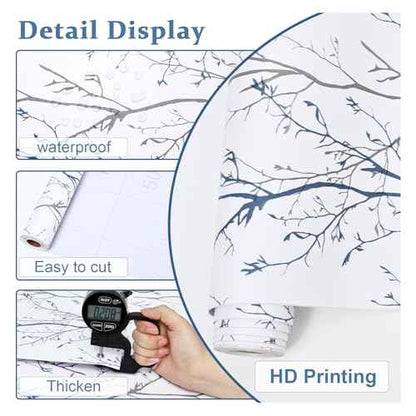 Mecpar Gray Blue Tree Branches Peel and Stick Wallpaper 17.71" x 78.7" Natural Wall Paper Modern Tree Branch Contact Paper Removable Wallpaper Self-Adhesive Vinyl for Furniture Crafts Walls