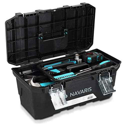 Navaris Tool Box 16 Inch - 40cm Rugged Plastic Multi-Purpose Toolbox Case with Lift-Out Organizer Tray to Store and Transport Tools - 2 Latches