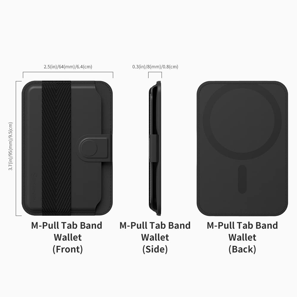 Sinjimoru Pull & Eject Magnetic Wallet for iPhone, Finger Grip for MagSafe Card Holder, Compatible with MagSafe Wallet, M-Pull Tab Band Black