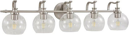 ANDY STAR 5-Light Brushed Nickel Bathroom Light Fixture, 35" Large Wall Sconce, Glass Globe Design, Perfect for Large Bathrooms, Double Vanities, Elegant Linear Design