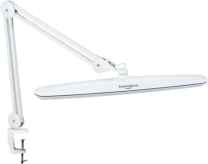 Task Lamp with Clamp, 23 Inch Lamp Head, Bright 182PCS LEDs,5 Color Temperatures, 5 Brightness Levels, Metal Swing Arm 24W 2200 Lumen Dimmable Led Desk Lamp (White, CCT)
