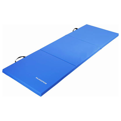 BalanceFrom 6x2 Feet 3-Panel Folding Gymnastics Mat – 1.5-Inch Thick Pad with Vinyl Surface and Carrying Handles for Tumbling, Yoga, Pilates, Home Workouts, and Martial Arts