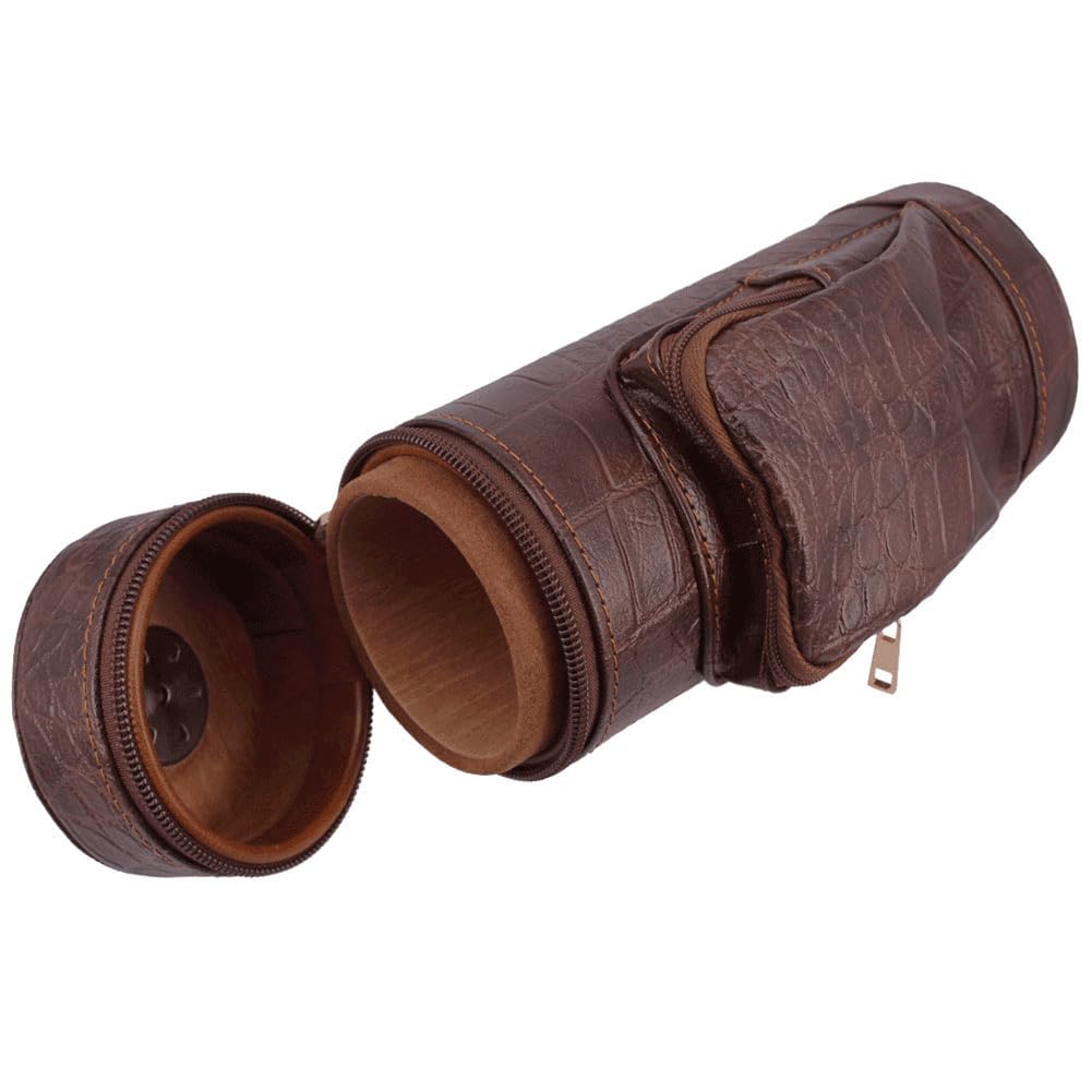 AMANCY Classy Cylindrical Hand Carry Cigar Case with Premium Cutter and Rest, Cedar Wood Lined Travel Cigar Holder Humidor kit with Built-In Hygrometer, Long Humidifier, and Dropper