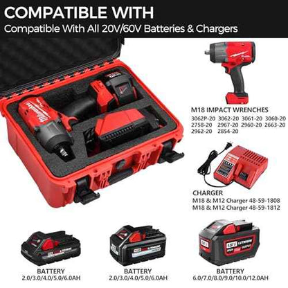 Case for Milwaukee M18 Impact & Torque Wrench ? Waterproof Hard Tool Box for Milwaukee 18V/20V Cordless Impact Wrench & 1/2" 3/4" 3/8" Torque Wrenches, Battery & Charger Storage (Case Only)