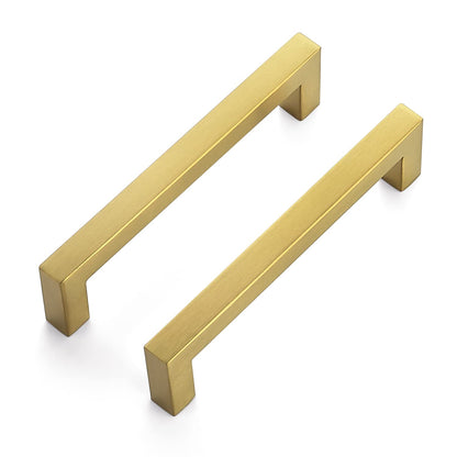 Ravinte 30 Pack 5 Inch Square Cabinet Handles, Brushed Brass Finish, Stainless Steel Kitchen Hardware Pulls with 5" (128mm) Hole Center for Cabinets, Gold
