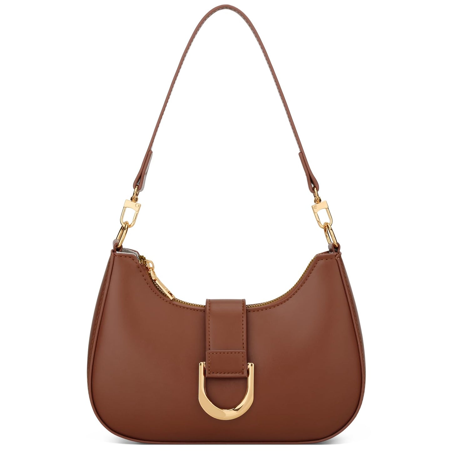 KKXIU Small Shoulder Bag for Women - Crescent Bag Small Purses for Women Trendy Vegan Leather Purse with Removable Strap (Brown)