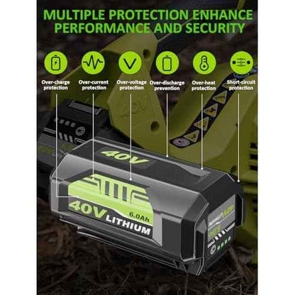 Upgraded 40 Volt 6000mAh ithium ion OP4060 Battery and OP401 Charger Replacement for Ryobi 40v Battery and Charger Combo P403A OP4026 OP4050A OP4040 OP4060 Compatible with Ryobi 40 Volt Power Tools