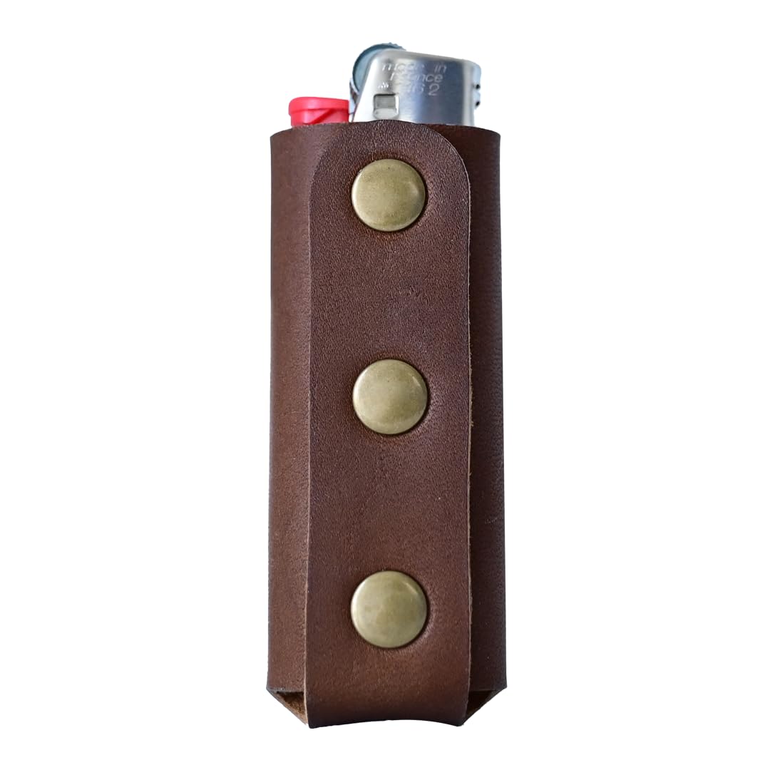Leather Lighter Case Fits Standard BIC Lighter - BIC Sleeve - Full Grain Leather - Made in USA (Brown)