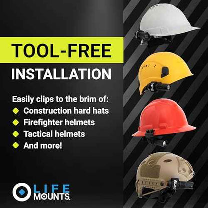 Life Mounts Firefighter Helmet Light - 3.5 in x 1.5 in, White LED - Hard Hat LED Light Mount - 360 Degree Rotation - Weatherproof & Shock-Proof - Quick Detach for Handheld Use