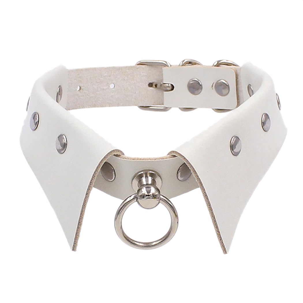Urieo Gothic Leather Choker Necklace White Punk Nightclub Jewerly Accessories for Women