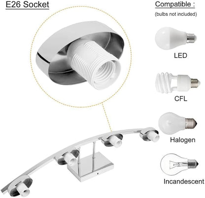4-Light Modern Chrome Vanity Light Fixture with White Glass Shade for Bathroom Over Mirror, 31.5 Inches