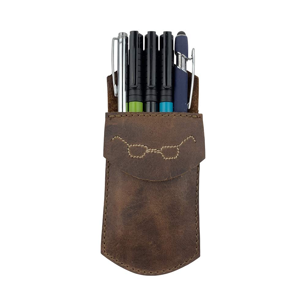 Hide & Drink, Durable Leather Pocket Protector Pencil Pouch Classy Glasses Work Essentials Pen Holder Handmade:: Bourbon Brown