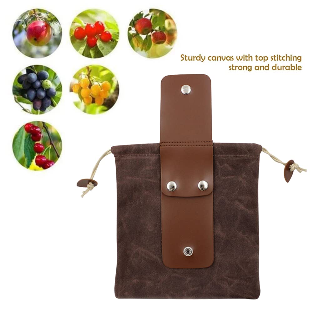 ASENIE Foraging Bag Waxed Canvas Collapsible Outdoor Camping Foraging Pouch Mushroom Storage Water Resistant Leather Bushcraft Belt Tinder Dump Pouchs Brown for Travel Camping Hiking Bag Only (Brown)