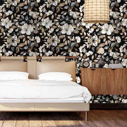Vintage Dark Black Floral Peel and Stick Wallpaper Modern Botanical Flower Waterproof Removable Self Adhesive Vinyl Contact Wall Paper for Farmhouse Bathroom 17.7" X 354" Roll