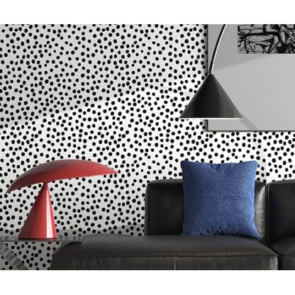 Modern Peel and Stick Wallpaper 17.3" x 78.8" Self Adhesive Wallpaper Black and White Contact Paper Polka Dot Removable Wall paper Decorative for Bedroom Bathroom Cabinets and Countertops Vinyl Roll