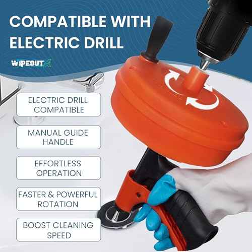 50ft drain auger with Drill Attachment Kit Includes drain snake Gloves Glasses Brushes Plastic Drainers and Bag for Quick Clog Removal