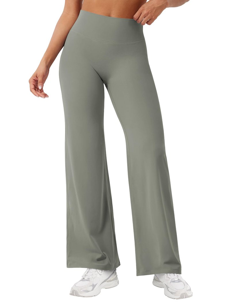 YEOREO Workout Leggings Womens No Front Seam Straight Leggings 29" High Waist Buttery Eddiy Gym Yoga Pants Gray Green S