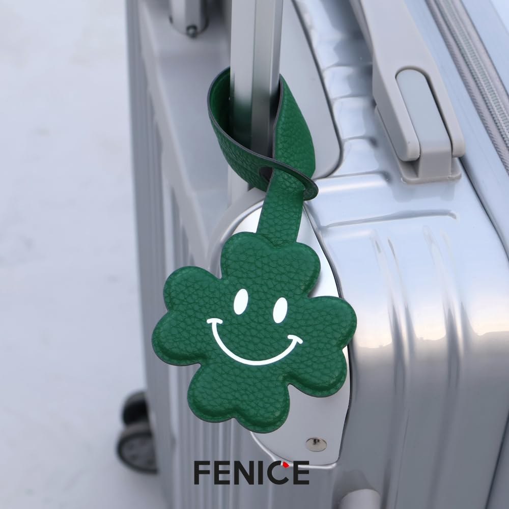 FENICE Vegan PU Leather Smiley Face Clover Shape Name Tag for Suitcase Luggage Travel Bag (RED-Heart)
