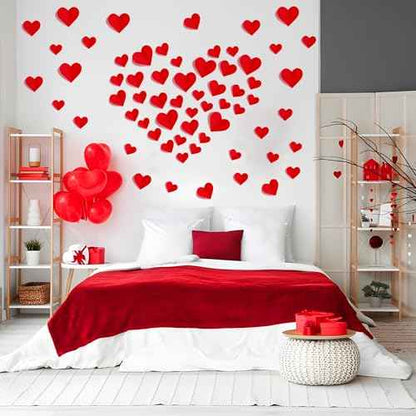 120 Pcs 3D Heart Wall Stickers Valentines Day Wall Decorations Waterproof Red Heart Walls Decals Love Hearts PVC Walls Stickers Decal for Wedding Anniversary Party Bedroom Home School Office Decor