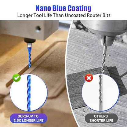 1/8 inch Extra Long CNC Router Bits 1/4 inch Shank 1/8'' Cutting Dia Spiral Upcut CNC Bits, 4PCS 3-Flutes Carbide End Mills with Coating Spiral Router Bits for Wood PVC Engraving
