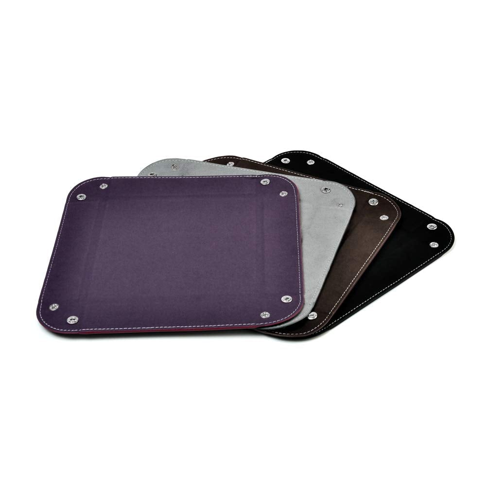 Oirlv Premium Leather Valet Tray for Men Jewelry Organizer, Desktop Storage,Key Wallets Cell Phones Catchall Tray Nightstand or Dresser Organizer Plate (Purple)