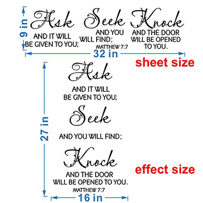 Ask Seek Knock Scripture Wall Art ? Matthew 7:7 Bible Verse Removable PVC Vinyl Sticker ? Inspirational Art for Living Room, Study, Church ? 27"x16" (black-JWH217)