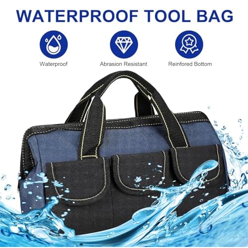 2 Pack Rugged 16-Inch Wide Mouth Tool Bag for Professionals, Waterproof and Durable. Great for Construction Electricians Carpentry and DIY Enthusiasts (Green,Bule)