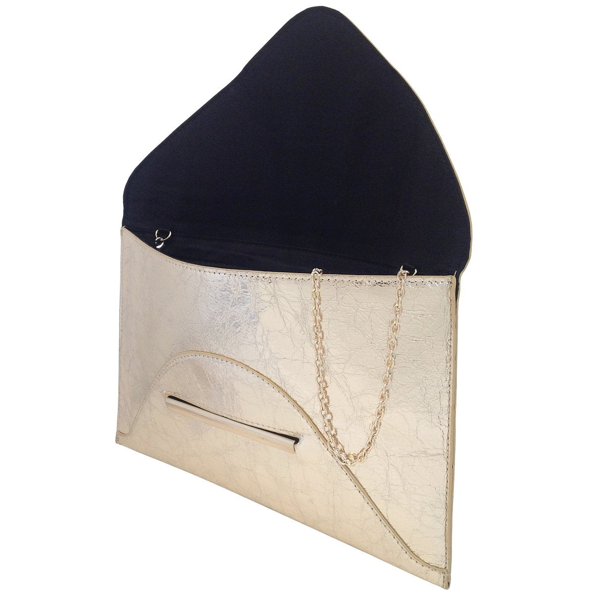 JNB Crushed Metallic Envelope Clutch – Slide & Tuck Closure,Evening Party Bag for Women, Gold