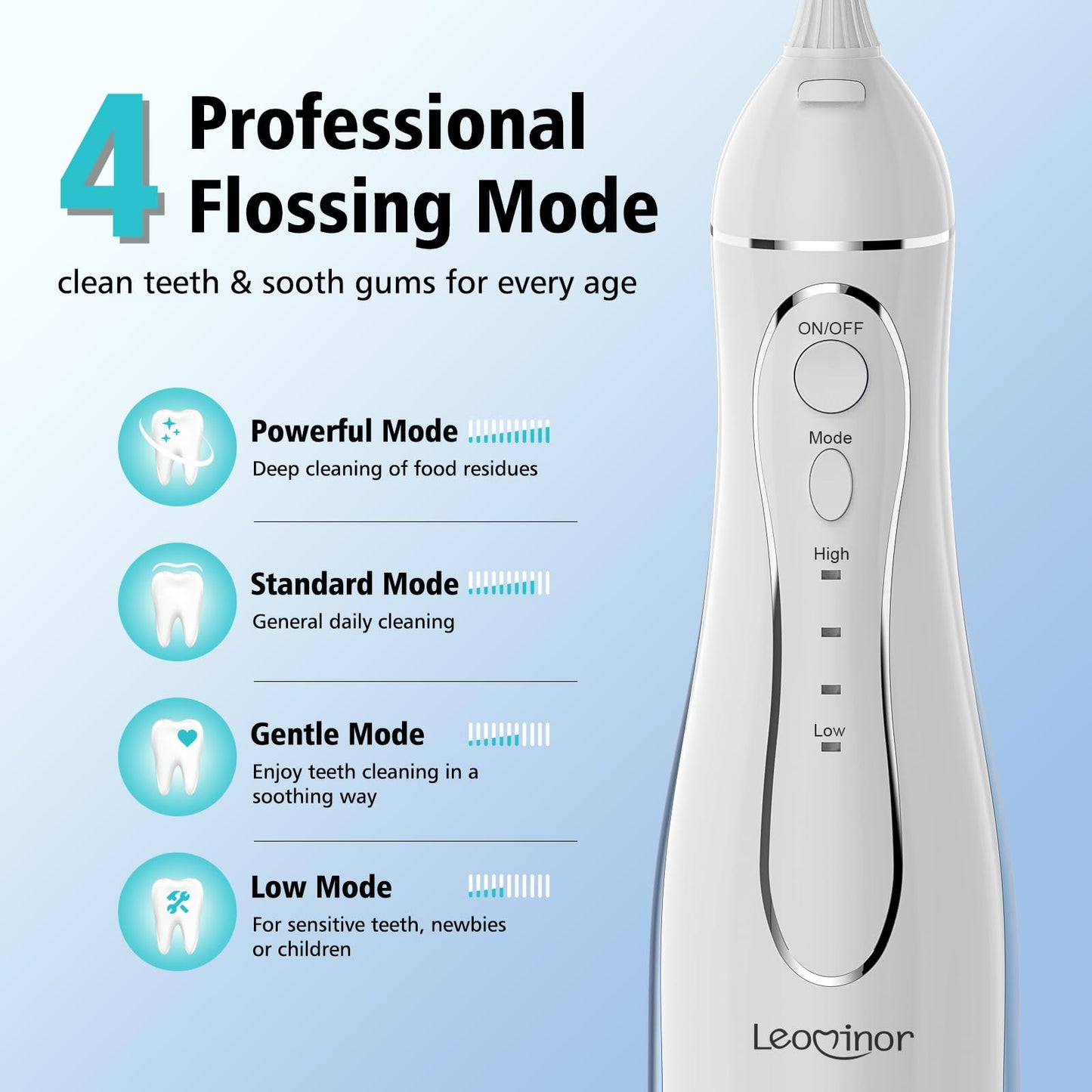 Leominor Water Flosser Pick for Teeth, 300ML Portable Oral Irrigator Upgraded Tank Removable,IPX7 Waterproof, Rechargeable Travel Teeth Cleaner, Professional Electric Flossing Machine (Pink)