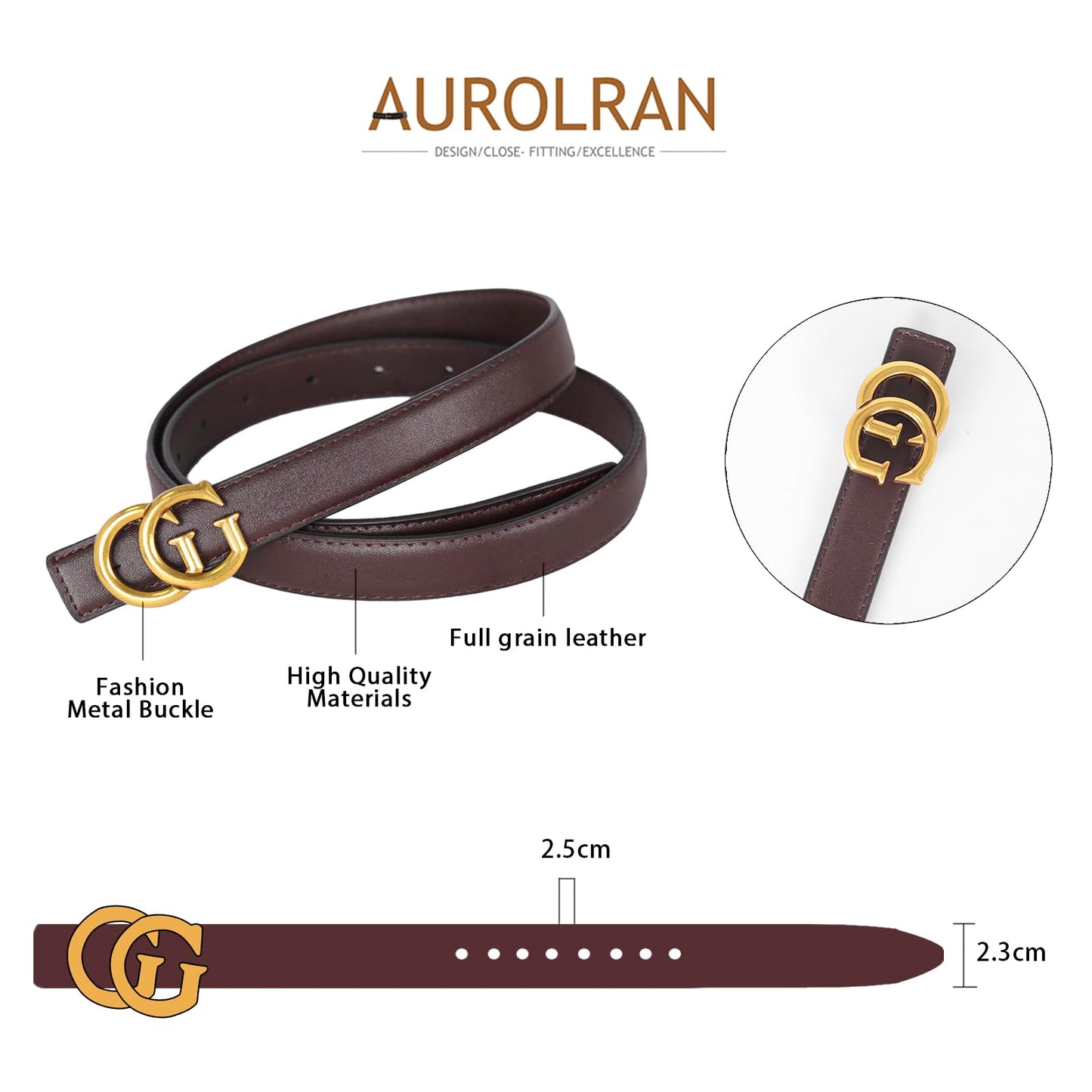 Aurolran Women's Leather Belt with Buckle - Ideal for Dresses, Jeans, and Coats