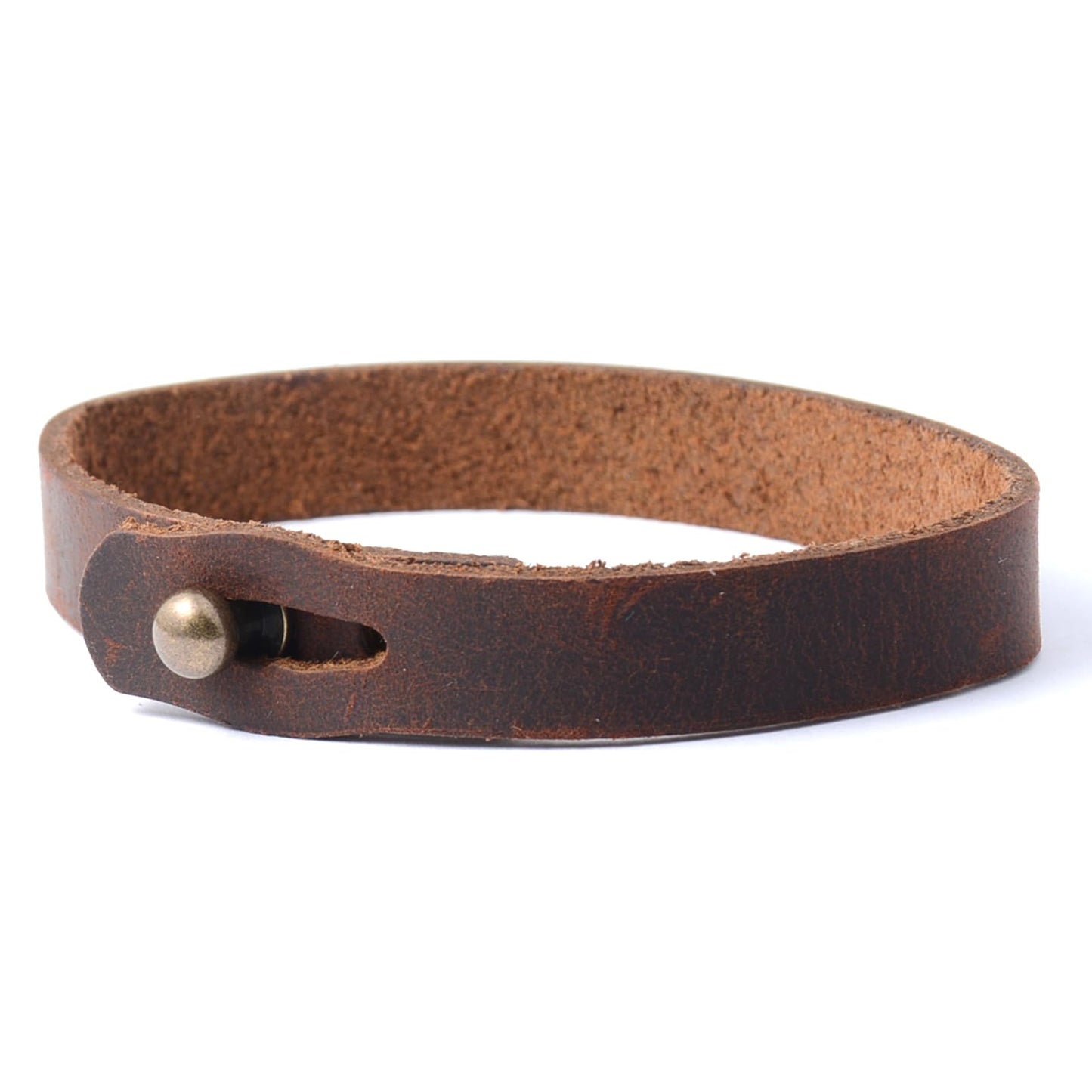 2 Pack Leather Bracelets for Men - Crazy Horse Leather Cuff, Handmade Adjustable Bracelet Set with Solid Brass Screw Buckles, Gifts for Him (Dark Brown/Light Brown)