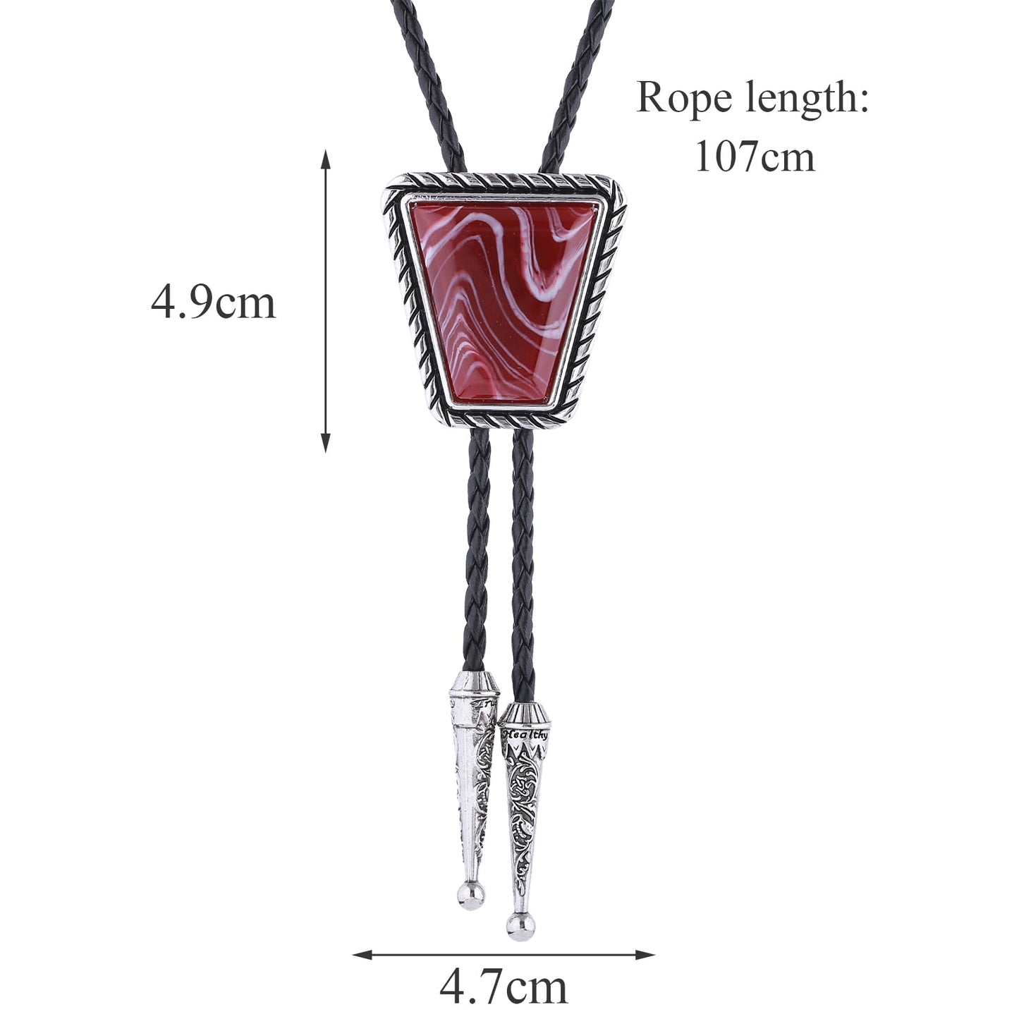Western Cowboy Bolo Tie for Men, Rodeo Black Red Agate Leather Necktie, Retro Cowgirl Costume Concert Accessory for Women (Red)