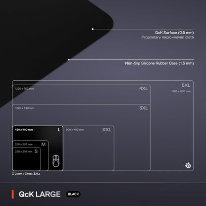 SteelSeries QcK Large Gaming Mousepad — Black — Non-Slip Silicone Rubber Base — Peak Tracking and Stability — Optimized for Gaming Sensors — 490 mm x 420 mm — FPS, MOBAs, RTS, MMO