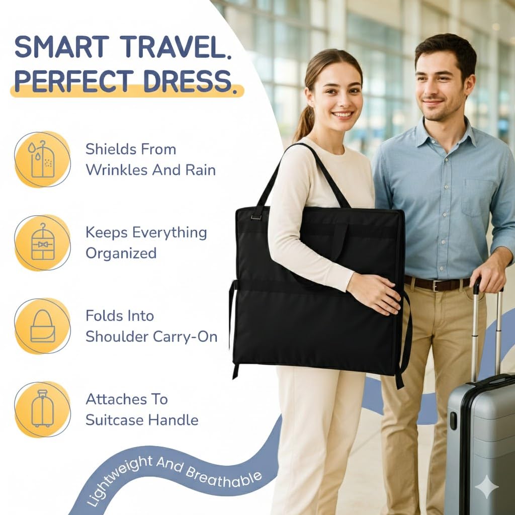 Wedding Dress Garment Bag 72" – Waterproof Trifold Travel Garment Bag for Bridal Gown with Shoulder Strap, Suitcase Sleeve & Accessory Pockets – Fits Full Skirts, Oxford Fabric, Carry Handle