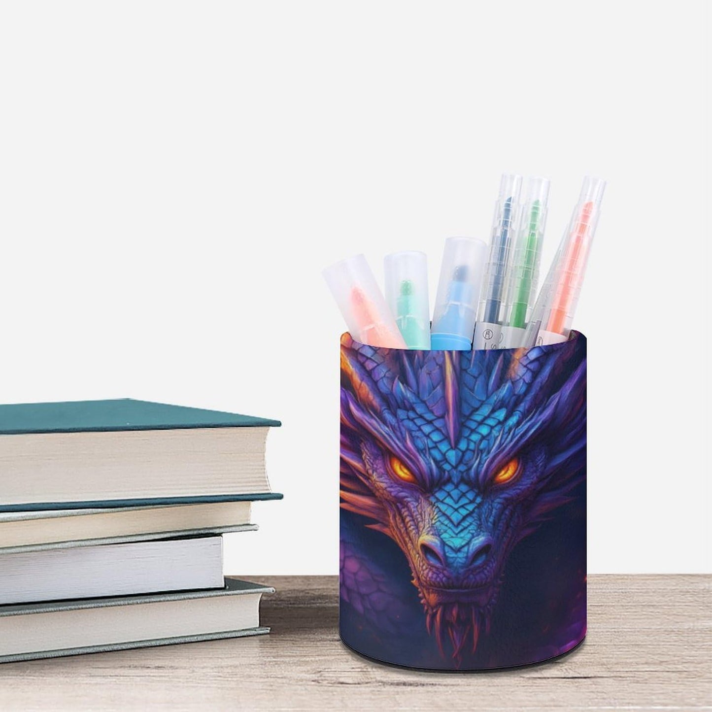 UTRSIFB Holder Cup Makeup Brush Storage Organizer, Waterproof Multifunctional Office Supplies, Pen Holder Cylinder Leather Pencil Dragon