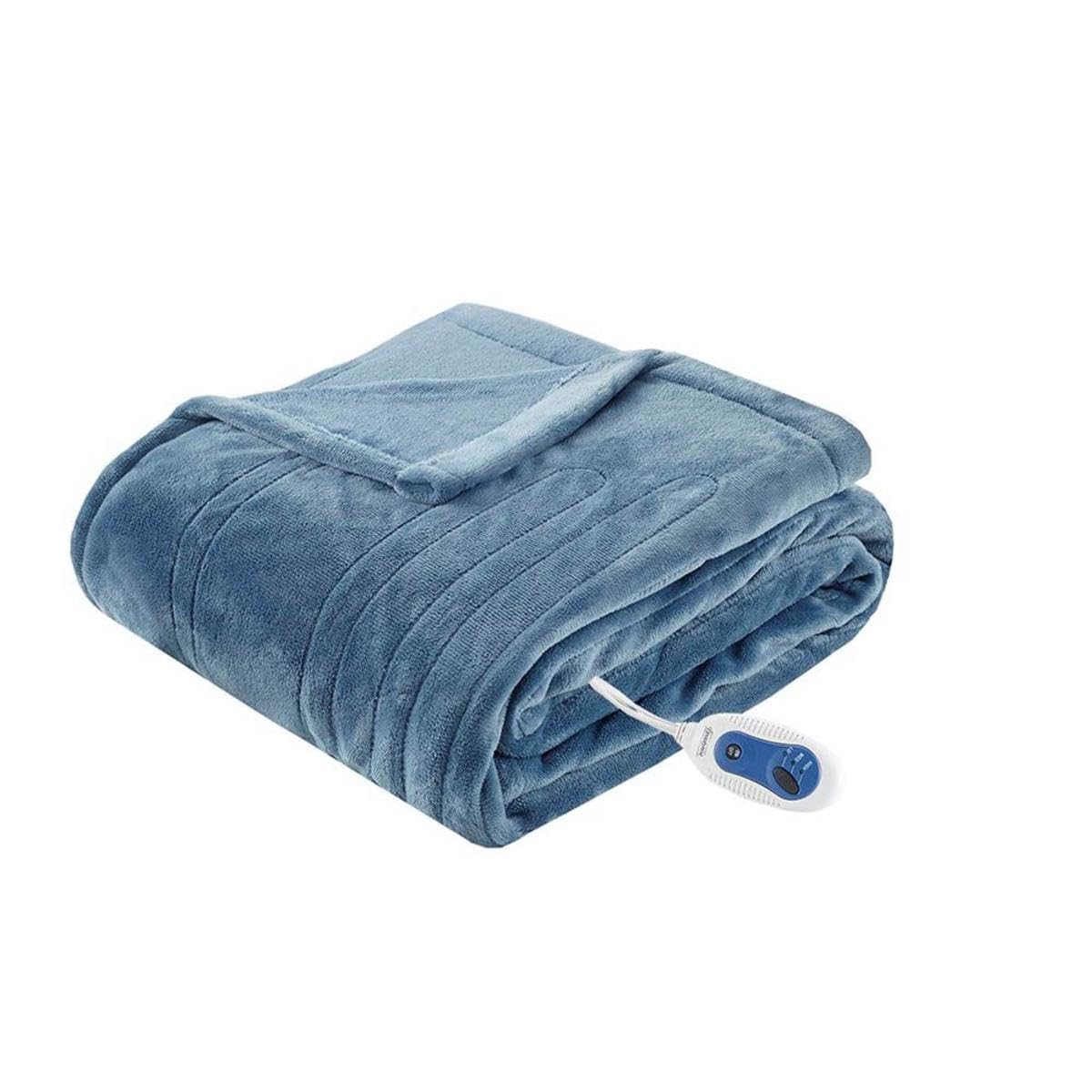 Beautyrest Heated Electric Blanket for Cold Weather, Fast Heating Heated Blanket, Auto Shut Off, Virtually Zero EMF, Multi Heat Setting, UL Certified, Sapphire Queen (90 inx84 in)
