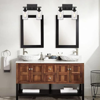 MELUCEE 2-Light Black Wall Sconce Industrial Vintage with Clear Glass Shade and Metal Base, Bathroom Vanity Lights Hallway Light Fixture Sconces Wall Lighting (Patent No.: US D963914 S)
