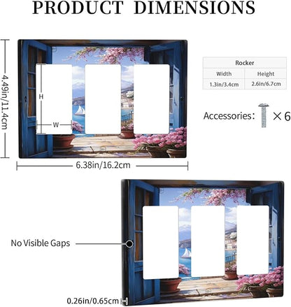 Decorative Art Light Switch Covers Seaside Window View 3 Gang Triple Rocker Outlet Switch plate GFCI Faceplate GFCI for Home Decor