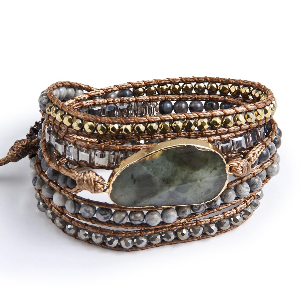 ZOSOJONA Women Wrap Bracelets Boho Natural Stone Jasper Turquoises Strand Bracelet Jewelry Collection