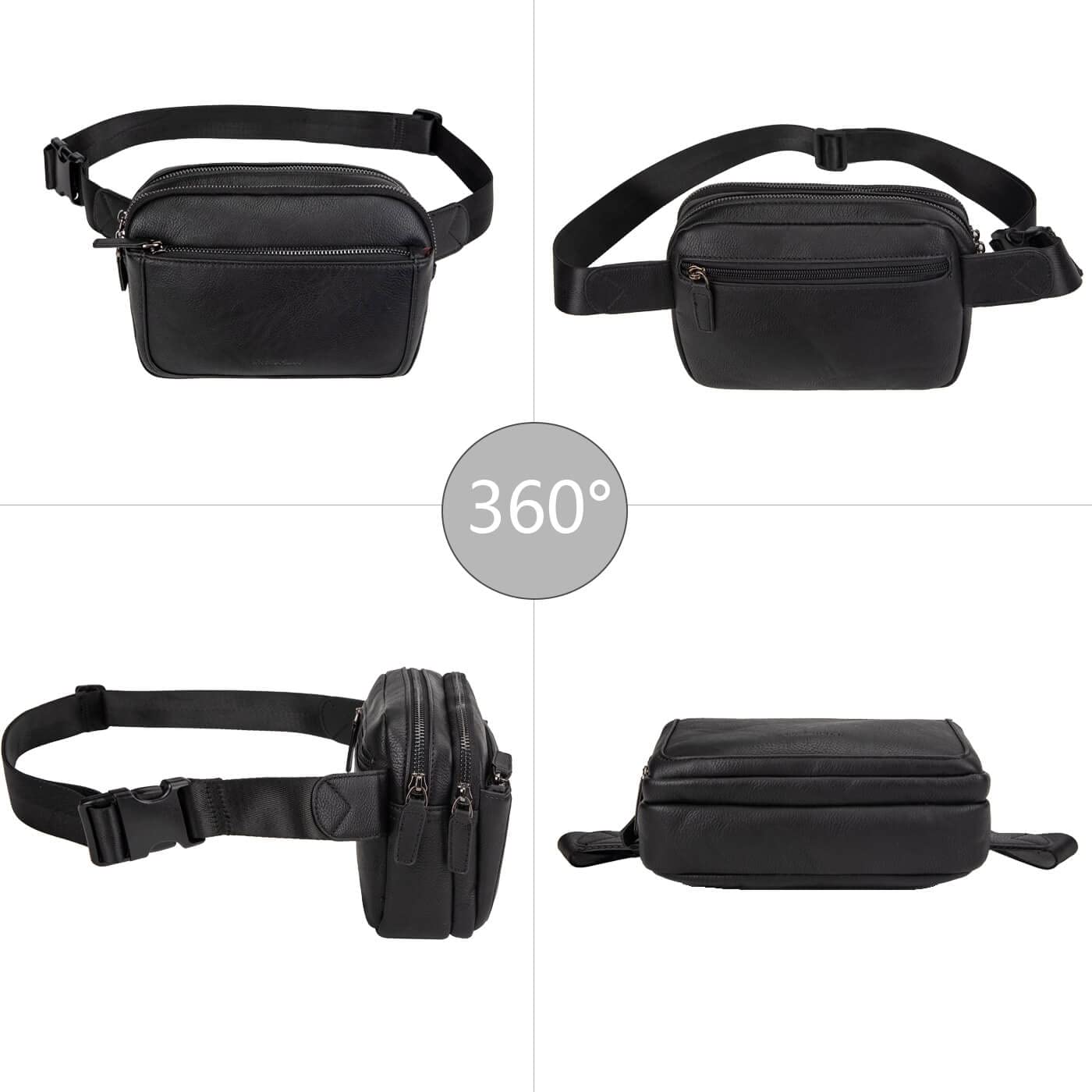 Fanny Packs for Women, Leather Vegan Belt Bag Crossbody Waist Bag Adjustable Strap, Large Fashion Everywhere Belt Bag, Black