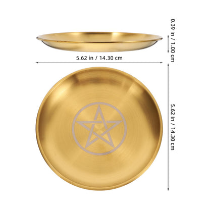 Angoily Bed Side Table Tray, Altar Plate Candle Holder, Ritual Burning Incense Offering Bowl, Decorative Tealight Tray for Witchcraft Wiccan Tarot Supplies A Witch Decor Round Metal Jewelry Tray