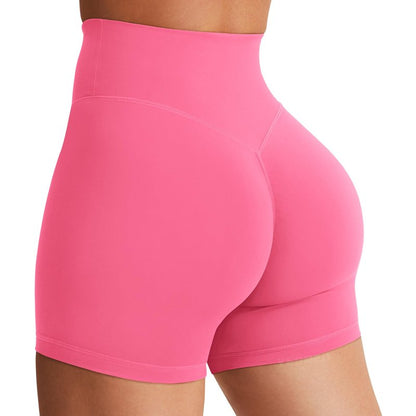 YEOREO Women's Biker Shorts 3.6" / 4.5" / 6" Workout Gym Shorts High Waist Tummy Control Hidden Scrunch Running Yoga Pink Lemonade