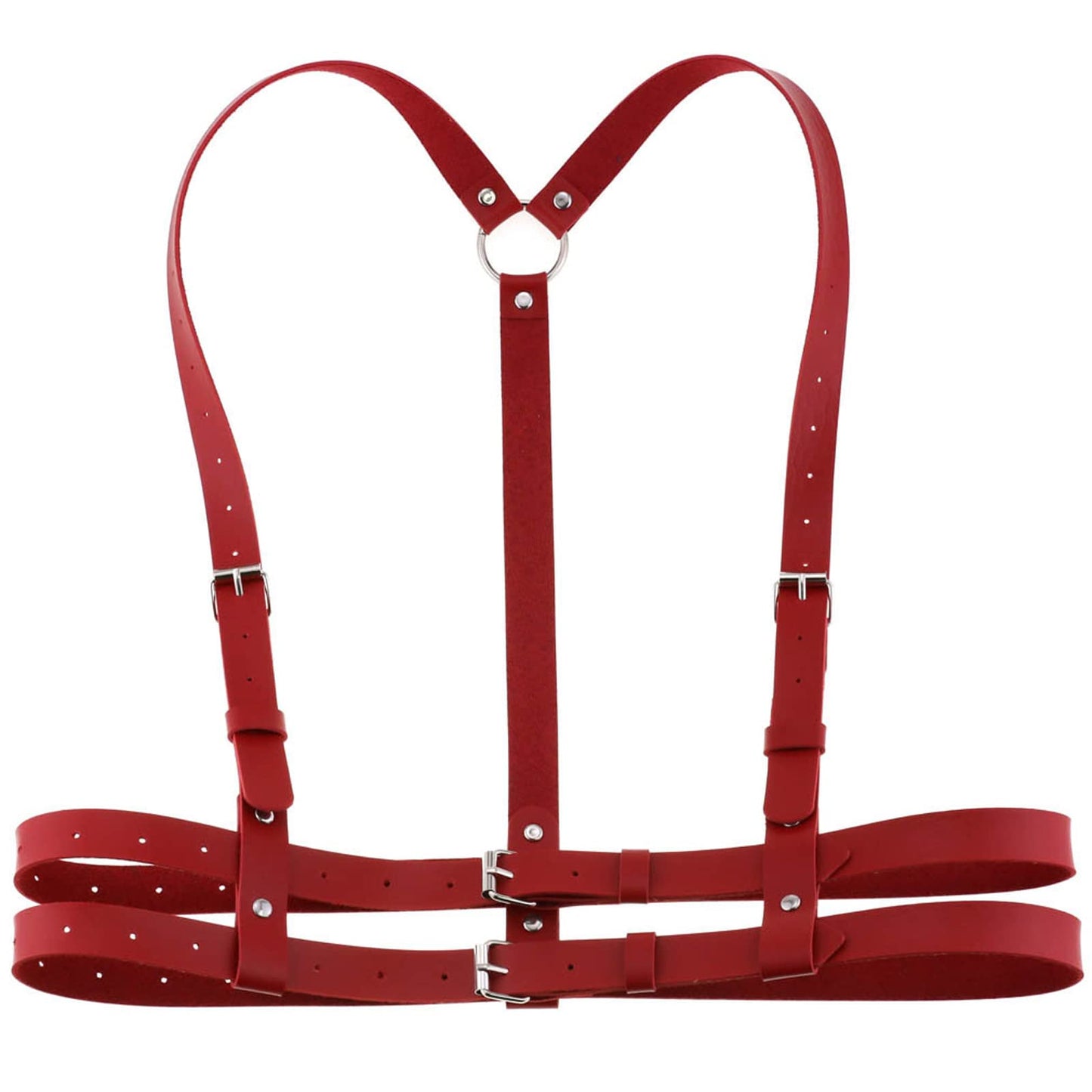 eYLun Women Leather Harness Punk Body Waist Belt - Adjustable Goth Waist Straps Red