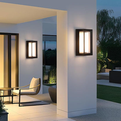 Outdoor Wall Lights LED 3 Color Outdoor Light Fixture Wall Mount Exterior Lights 2100Lm IP65 Exterior Wall Sconce,Rustproof Sconce with Double Shade,Matte Black Light for Porch 1 Pack