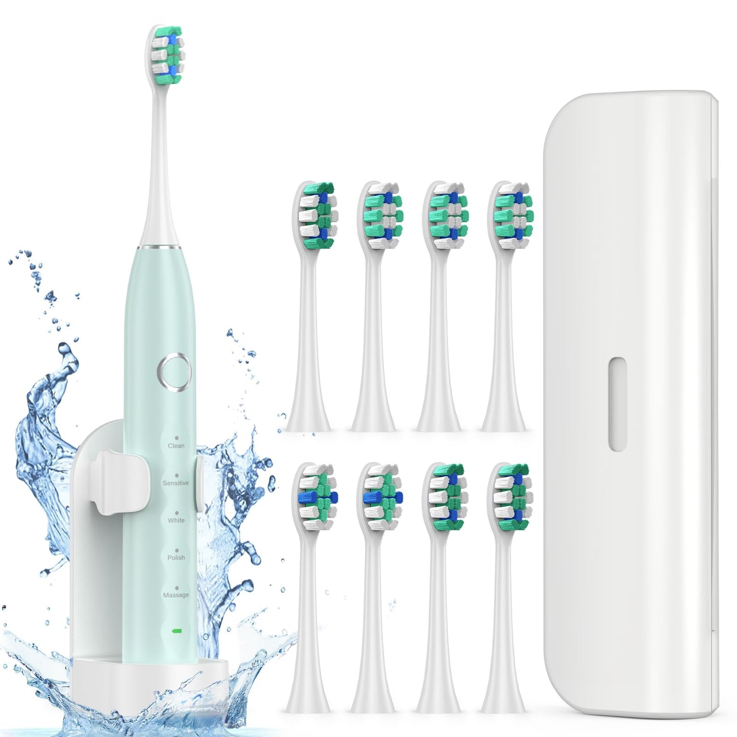 Electric Toothbrush for Adults with 8 Brush Heads, Sonic Toothbrush Rechargeable with a Holder & Travel Case, 2.5 Hours Charge for 120 Days Use - Light Blue