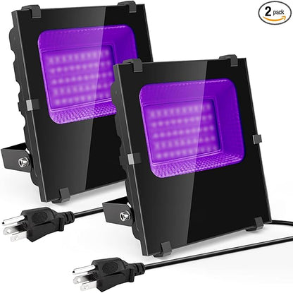 600W Black Lights Outdoor, Commercial Black Light Flood Lights High Power 395nm UV Blacklight Floodlight Plug in Large BlackLights Waterproof IP66 for Glow Party Large Space Halloween (2 Pack)