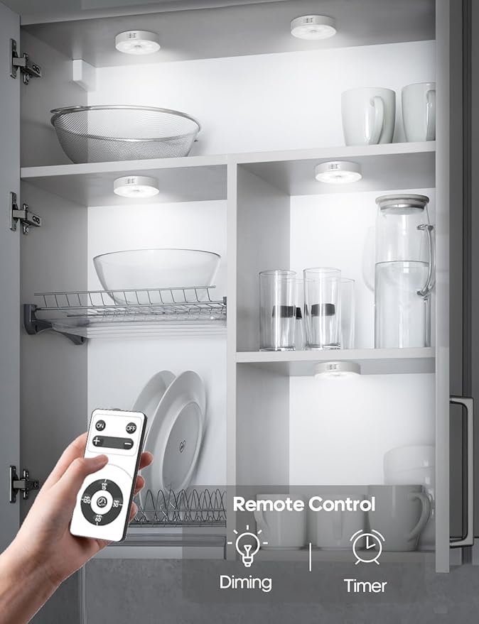 Led Under Cabinet Lighting, Motion Sensor Light Indoor, 1000mAh Puck Lights with IR Remote, Rechargeable Under Counter Lights for Kitchen,Cabinets,Closet,Stairs Indoor (6 Pack)