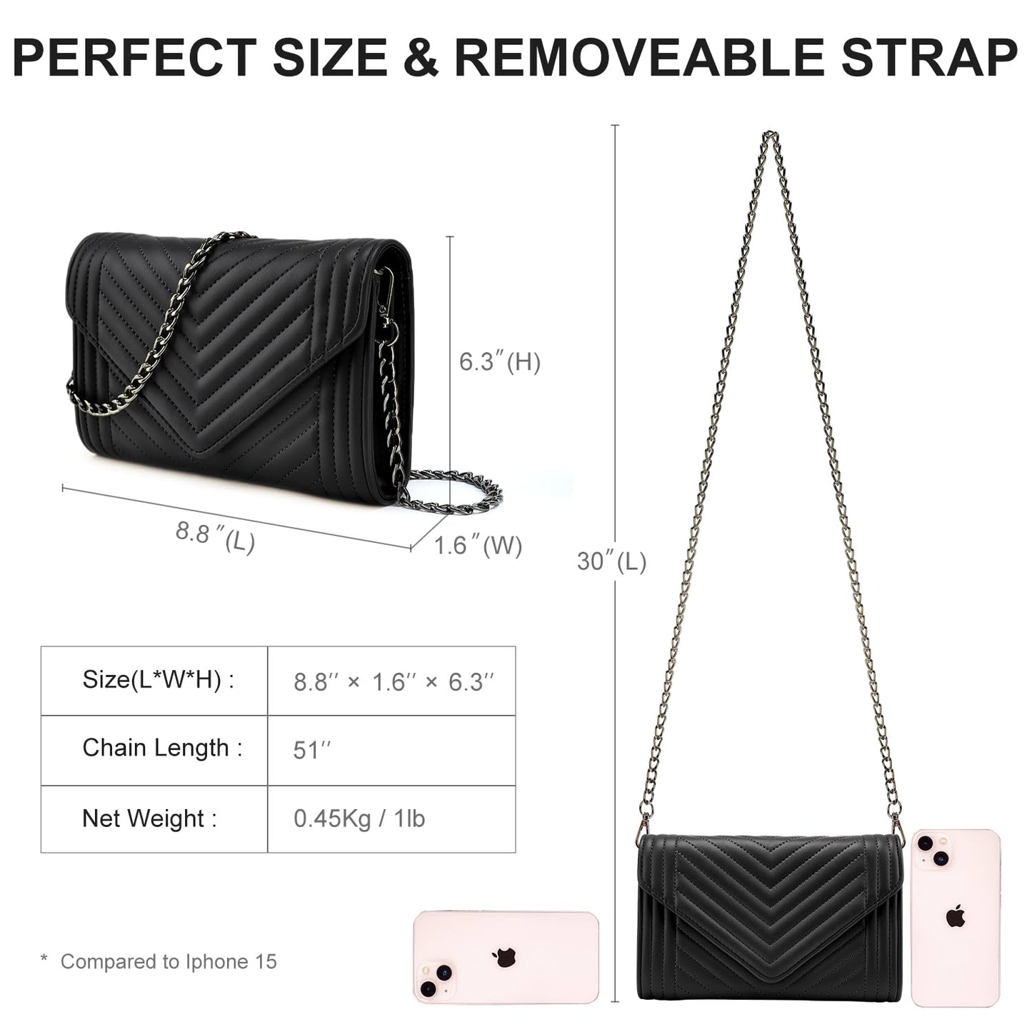 Small Leather Crossbody Bag for Women Clutch Purse Womens Handbag Ladies Black Cross Body Purses Designer Shoulder Bag with Chain Strap Mini Quilted Crossbody Phone Bags
